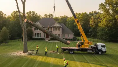 Professional tree and lawn service crew trimming trees in Omaha, NE for Chop Chop Tree
