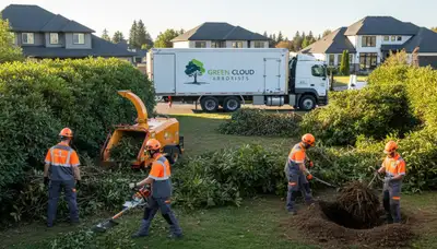 Professional shrub removal service in Omaha, NE by Chop Chop Tree experts clearing overgrown bushes