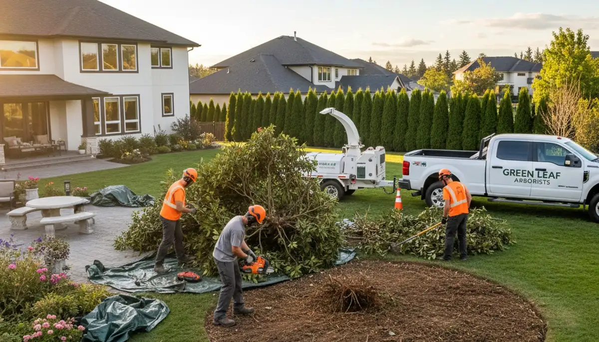 Professional shrub removal service clearing overgrown bushes in Omaha, NE yard