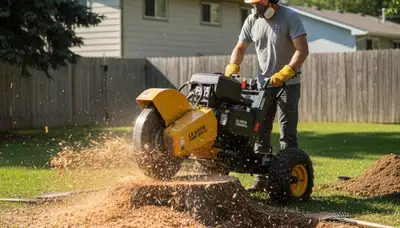 Professional stump grinding service removing tree stumps in La Vista, Omaha, NE yard