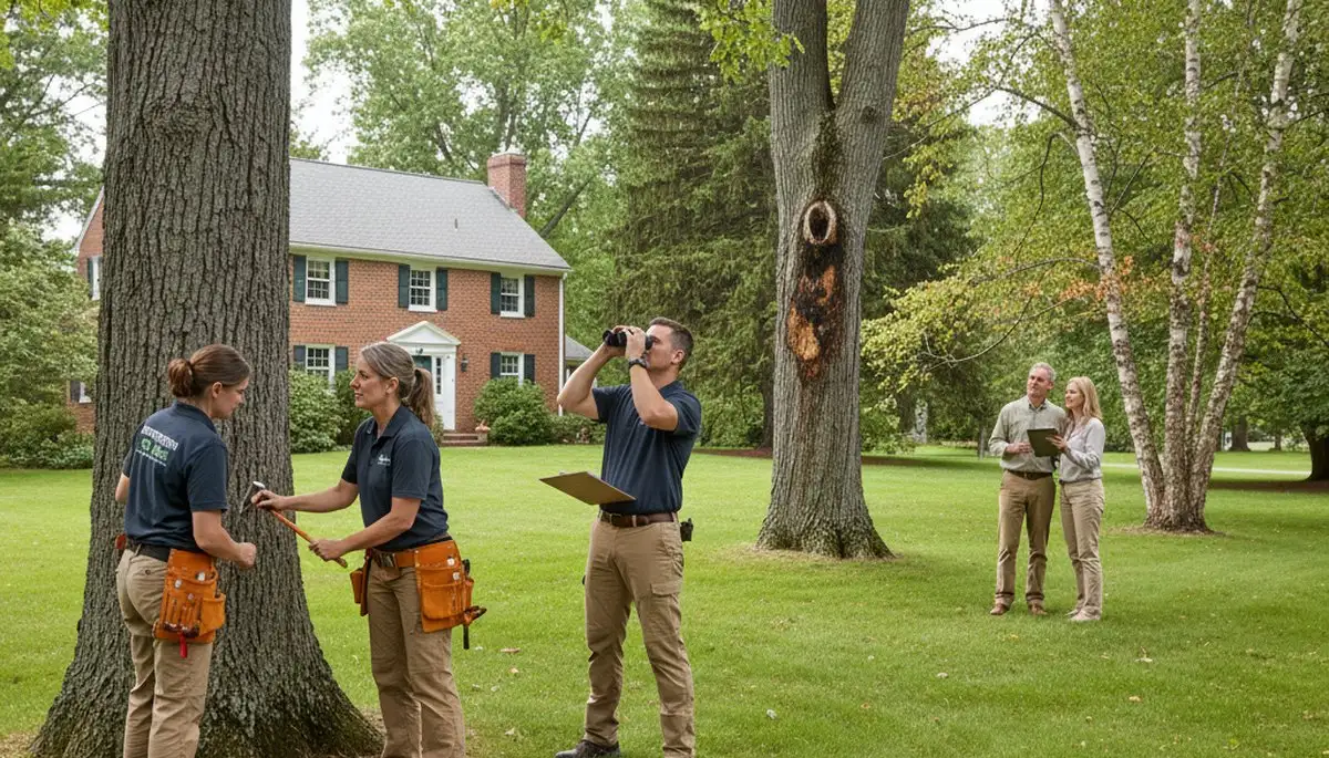 Certified arborist performing tree health assessment for homeowners in Bennington, Omaha NE