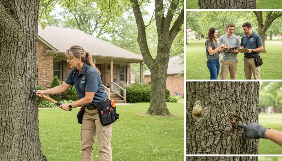 Certified arborist performing tree health assessment in La Vista, Omaha, NE for safe tree removal