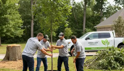 Arborists planting young trees in Omaha, NE for Chop Chop Tree’s professional tree planting service