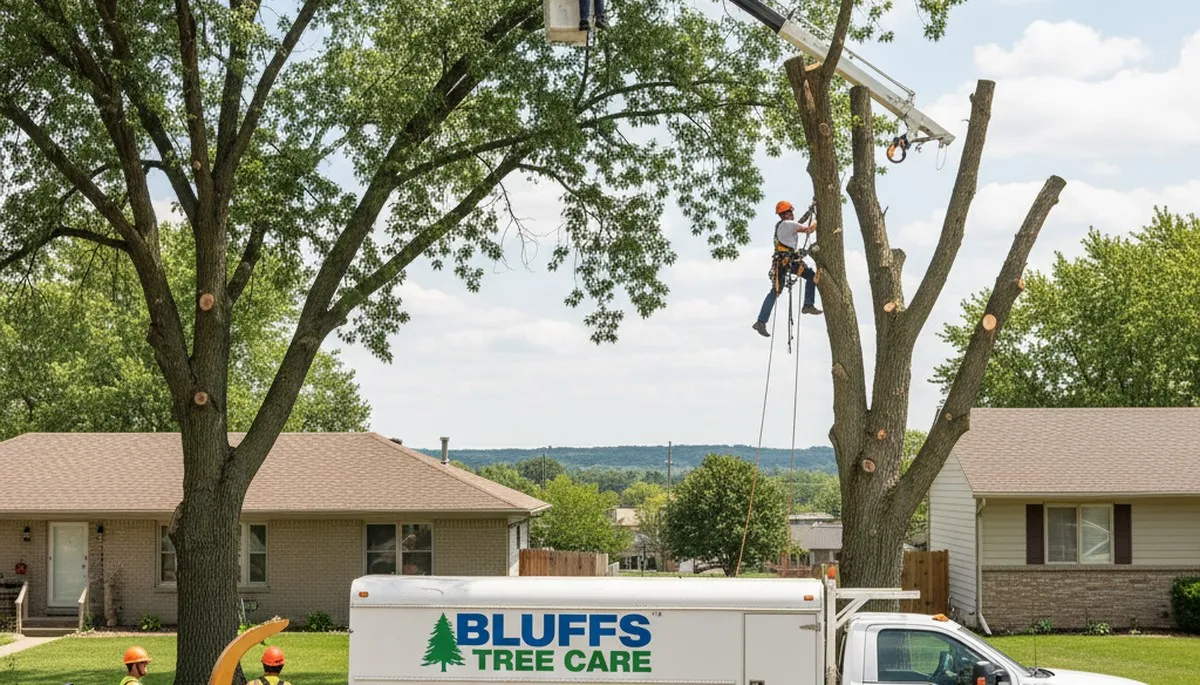 Professional tree removal service in Omaha NE removing large oak safely