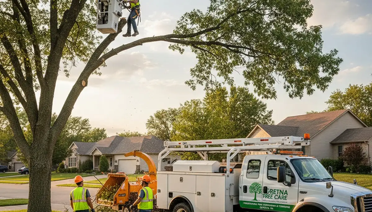 Professional tree removal service in Omaha, NE safely cutting and clearing large trees
