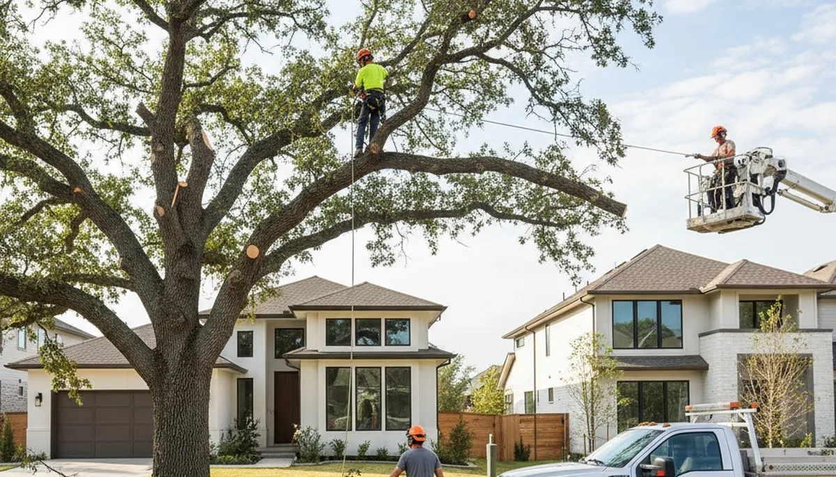 Arborist trimming maple tree branches in Omaha, NE for Chop Chop Tree professional tree care service
