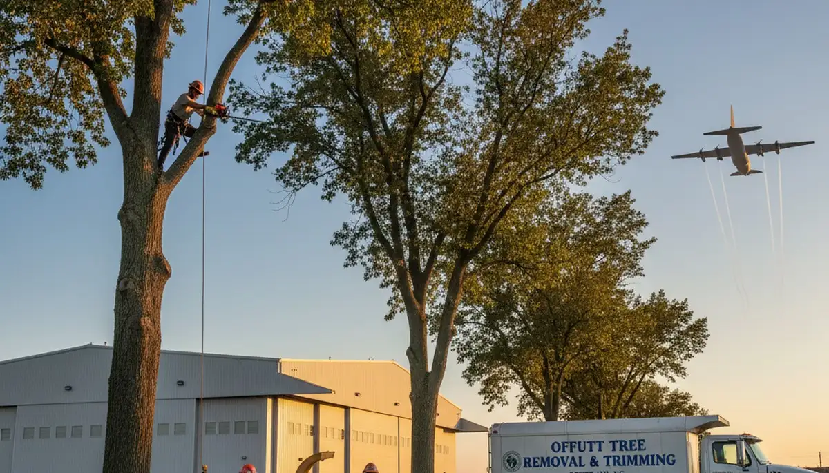 Professional tree removal crew working safely on residential property in Omaha, NE