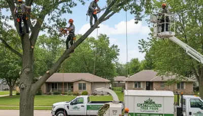 Professional tree removal service in Omaha NE safely clearing large oak tree branches
